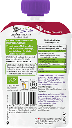 Quetschie Regenbogen-Frucht Apfel, Pfirsich, Banane, Birne, Blaubeere & Johannisbeere ab dem 6. Monat Freche Freunde