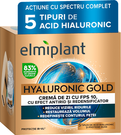 Hyaluronic gold cremă de zi antirid cu efect de umplere Elmiplant