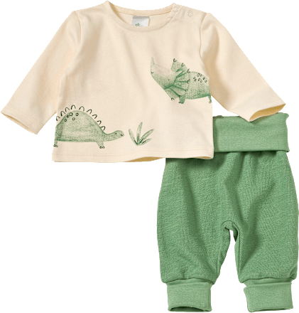 Set mit Langarmshirt mit Dino-Motiv & Hose mit Mitwachsfunktion, beige + grün, Gr. 62 ALANA