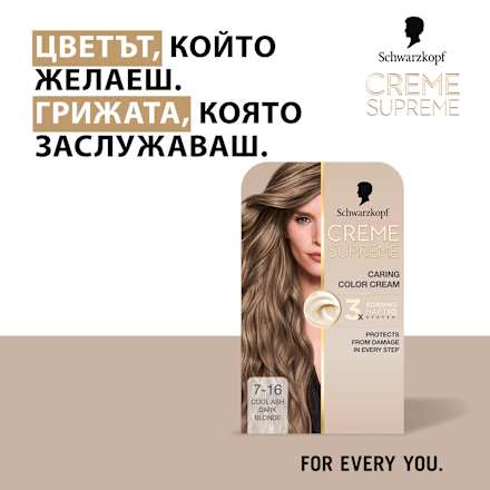 Боя за коса Creme Supreme - Nr. 7-16 Хладно пепеляво русо Schwarzkopf CREME SUPREME