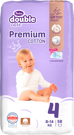 double care Cotton Premium pelene vel. 4, (8 - 14 kg) + vlažne maramice 20 kom. Violeta