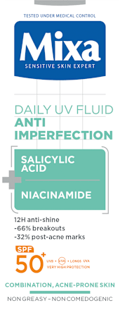 denní pleťový UV fluid Anti Imperfection Salicylic Acid Niacinamide SPF 50+ Mixa