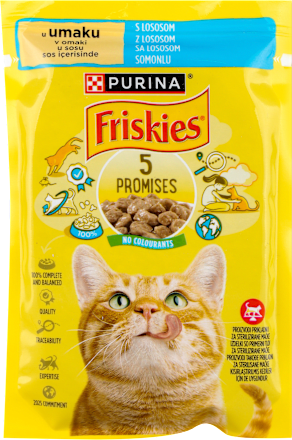 5 PROMISES kompletna vlažna hrana za odrasle mačke - losos PURINA Friskies