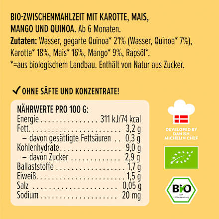 Quetschie Karotte, Mais, Mango und Quinoa, ab 6 Monaten LoveMade Organics
