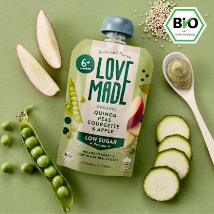 Quetschie Erbsen, Zucchini, Apfel und Quinoa, ab 6 Monaten LoveMade Organics