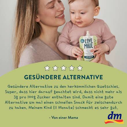 Quetschie Erbsen, Zucchini, Apfel und Quinoa, ab 6 Monaten LoveMade Organics