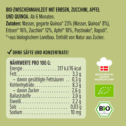 Quetschie Erbsen, Zucchini, Apfel und Quinoa, ab 6 Monaten LoveMade Organics