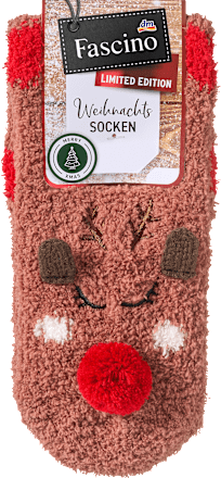 Kuschelsocken XMAS mit Rentier-Motiv braun Gr. 39-42 Fascino