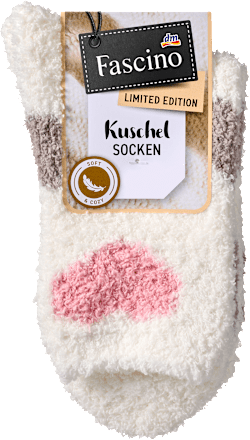 Kuschelsocken mit Herz-Muster weiß & rosa Gr. 39-42 Fascino