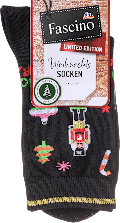 Socken XMAS mit Weihnachts-Motiv schwarz Gr. 39-42 Fascino