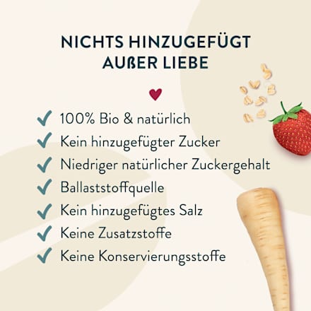 Quetschie Haferbrei, Pastinake, Erdbeere und Apfel, ab 6 Monaten LoveMade Organics