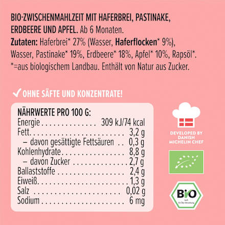 Quetschie Haferbrei, Pastinake, Erdbeere und Apfel, ab 6 Monaten LoveMade Organics