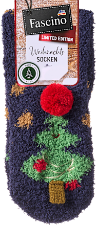 Kuschelsocken XMAS mit Tannenbaum-Motiv blau Gr. 35-38 Fascino