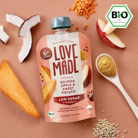 Quetschie Apfel, Süßkartoffel und Quinoa, ab 6 Monaten LoveMade Organics