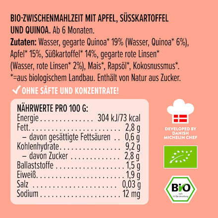 Quetschie Apfel, Süßkartoffel und Quinoa, ab 6 Monaten LoveMade Organics