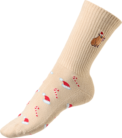 Crew Socken XMAS mit Capybara-Motiv beige Gr. 39-42 Fascino