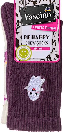 Crew Socken mit Geist- + Fledermaus-Motiv weiß + lila Gr. 35-38 Fascino