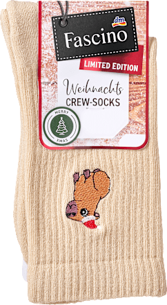 Crew Socken XMAS mit Capybara-Motiv beige Gr. 35-38 Fascino