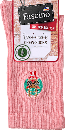 Crew Socken XMAS mit Rentier-Motiv rosa Gr. 35-38 Fascino
