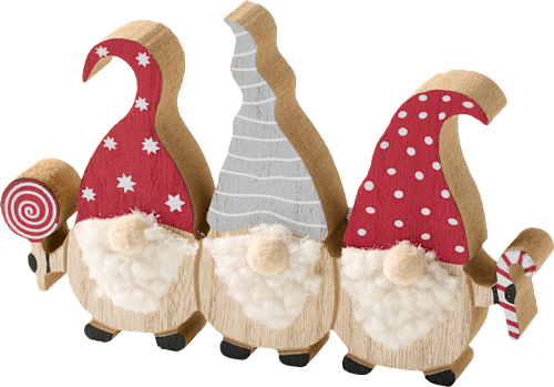 Holzaufsteller, Wichtelreihe mit Wollbart, natur-rot-grau Dekorieren & Einrichten