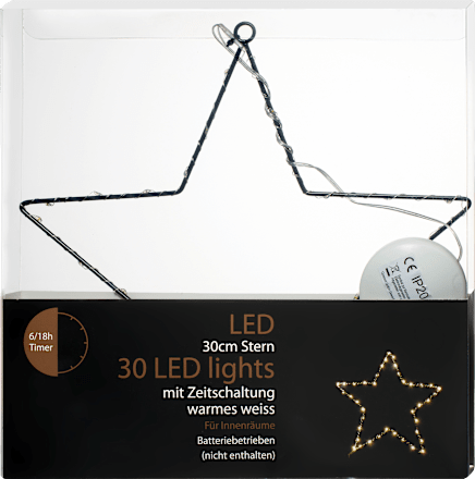 LED Metallstern, schwarz, warmweiß (30er) Dekorieren & Einrichten
