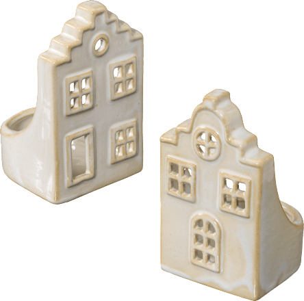 Teelichthalter aus Keramik, Giebelhaus, creme Dekorieren & Einrichten