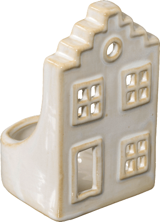Teelichthalter aus Keramik, Giebelhaus, creme Dekorieren & Einrichten