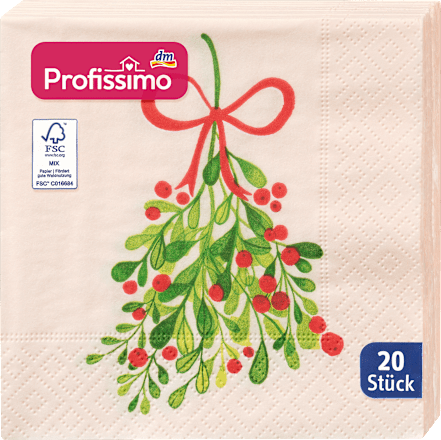 Cocktailservietten "Mistelzweig" (25x25 cm) Profissimo