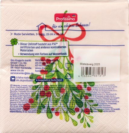 Cocktailservietten "Mistelzweig" (25x25 cm) Profissimo