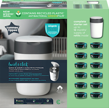 Windeleimer Twist & Click inkl. 12 Nachfüllkassetten, weiß Tommee Tippee