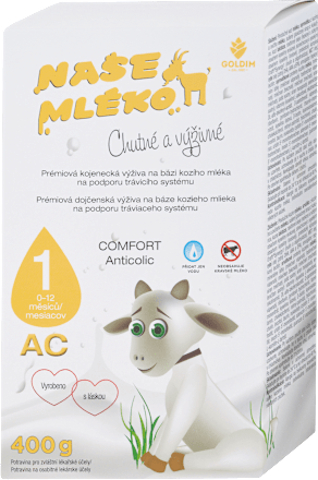 Počiatočná dojčenská mliečna výživa Naše kozie mlieko Comfort Anticolic 1 Goldim