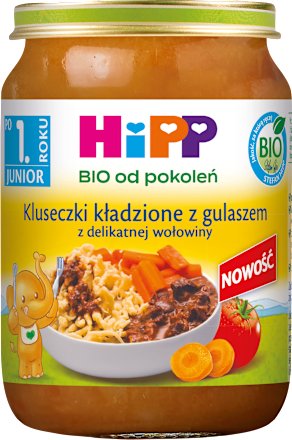 Kluseczki kładzione z gulaszem z delikatnej wołowiny, po 1. roku HiPP