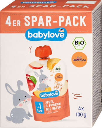 Quetschie Apfel & Pfirsich mit Hafer ab 1 Jahr babylove