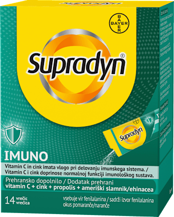 Prehransko dopolnilo Imuno z vitaminom C, cinkom, propolisom in ameriškim slamnikom Supradyn