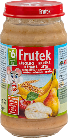 Voćna kašica – jabuka, kruška i banana sa pšeničnim i zobenim pahuljicama , 6+mj. Frutek