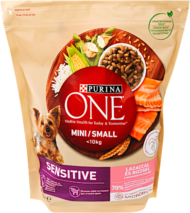 Száraz kutyaeledel Sensitive kistestű felnőtt kutyáknak, lazaccal és rizzsel PURINA ONE