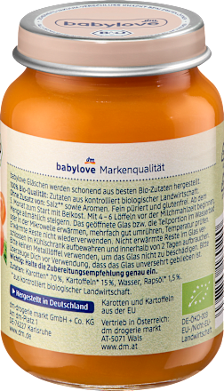 Bio bébimenü zsenge sárgarépa burgonyával, 5. hónapos kortól babylove