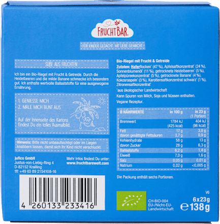 Fruchtriegel Bio Heidelbeere, Banane und Hafer ab 12 Monaten FruchtBar