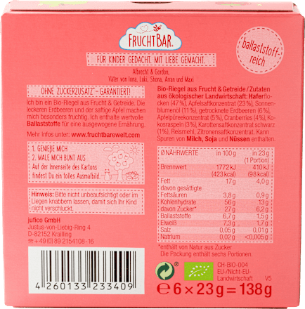 Fruchtriegel Bio Erdbeere, Apfel und Hafer ab 12 Monaten FruchtBar