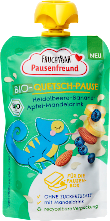 Quetschie Bio Pausenfreun Heidelbeere, Banane, Apfel und Mandeldrink ab 3 Jahren FRUCHTBAR Pausenfreund