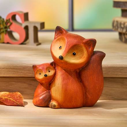 Keramikfuchs mit Kind (12,5 cm) Dekorieren & Einrichten