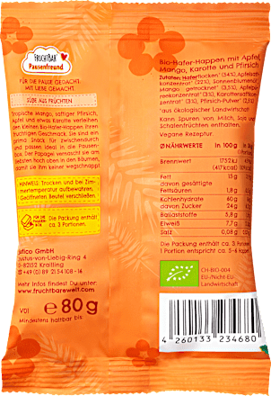 Kindersnack Hafer-Happen Mango, Karotte & Pfirsich, ab 3 Jahren FRUCHTBAR Pausenfreund