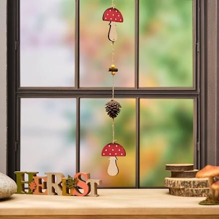 Holzgirlande, Pilz mit Tannenzapfen, rot Dekorieren & Einrichten