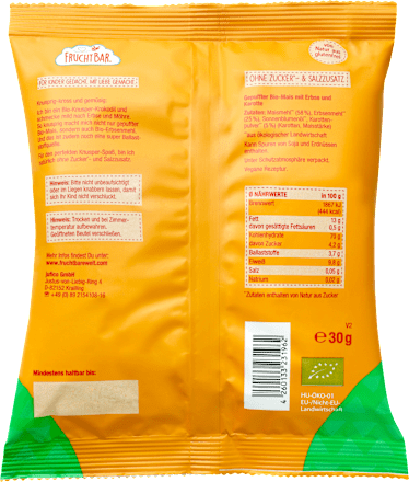 Kindersnack Knusper-Krokodile mit Mais, Erbse, Möhre, ab 12 Monaten FruchtBar