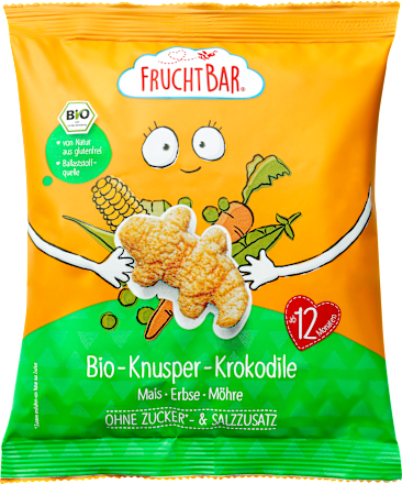 Kindersnack Knusper-Krokodile mit Mais, Erbse, Möhre, ab 12 Monaten FruchtBar
