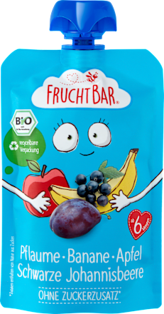 Quetschie Pflaume, Banane, Apfel, Schwarze Johannisbeere, ab 6 Monaten FruchtBar