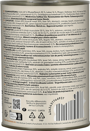 Nassfutter Hund mit Huhn & Leber Lucky Jim