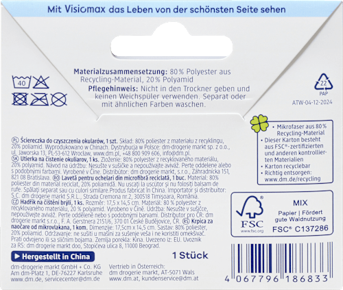 Brillenputztuch Mikrofaser sortiert VISIOMAX