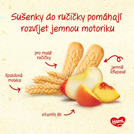 dětské sušenky s příchutí jablka a broskve Hami