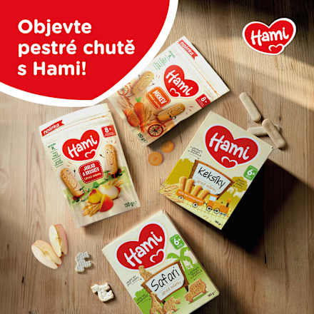 dětské sušenky s příchutí jablka a broskve Hami